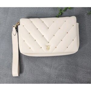 Victoria's Secret Phone Wallet Wristlet Clutch Cream‎ Gold Pink Lining